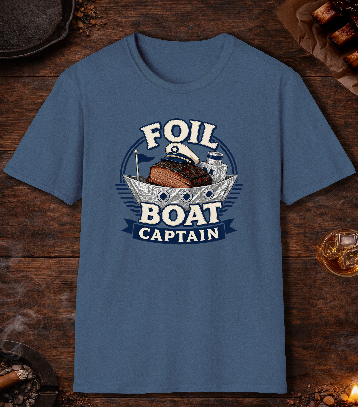 Foil Boat Captain T-Shirt - Heather Indigo