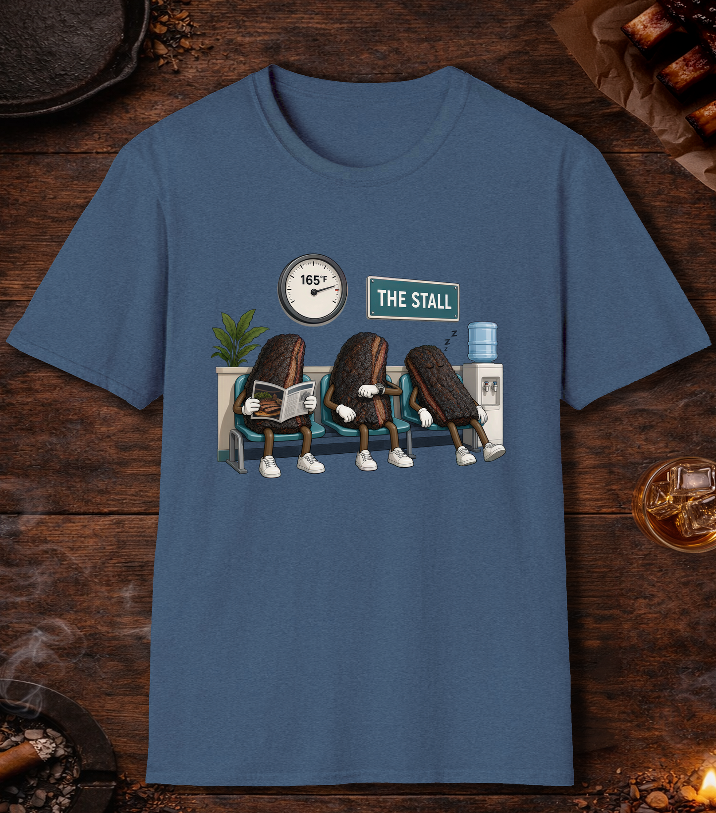 Stall Waiting Room T-Shirt - Heather Indigo