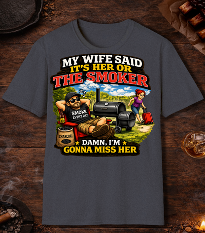Its Her Or The Smoker T-Shirt - Heather Navy