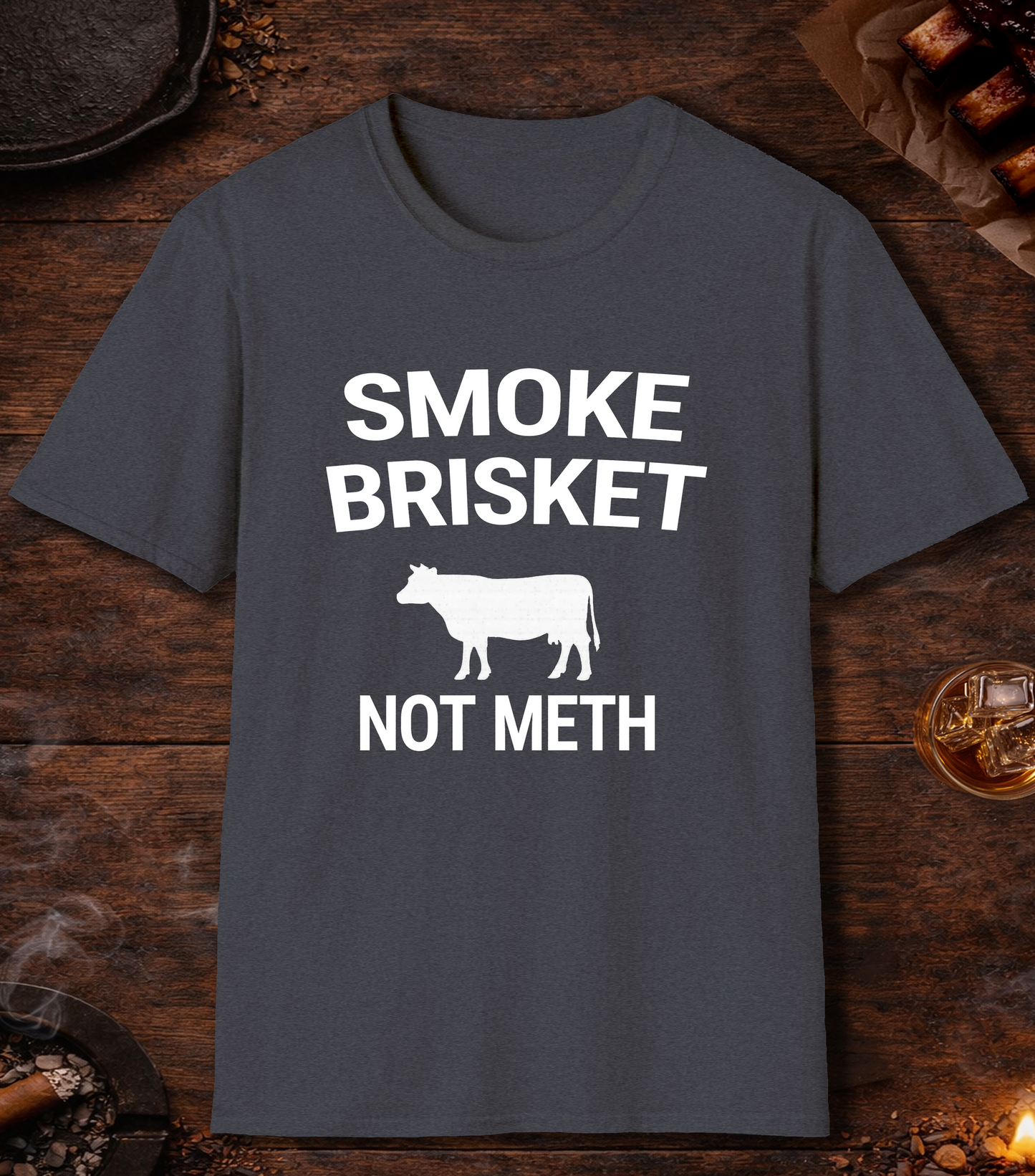 Smoke Brisket Not Meth T-Shirt - Heather Navy