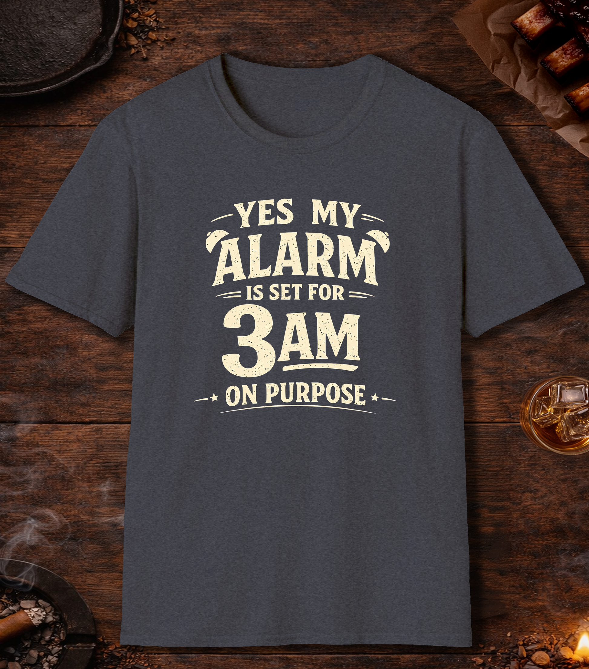 Alarm Set 3am On Purpose T-Shirt - Heather Navy