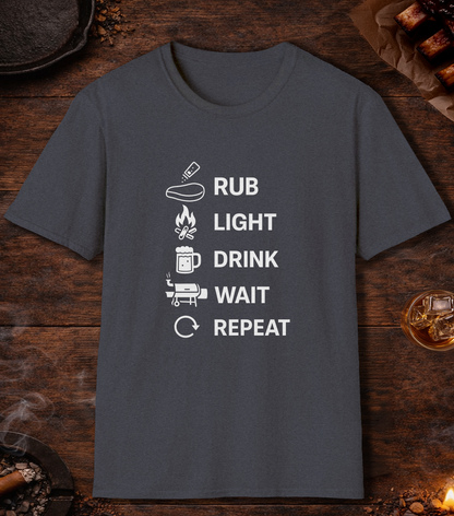 Rub Light Drink Wait Repeat T-Shirt - Heather Navy
