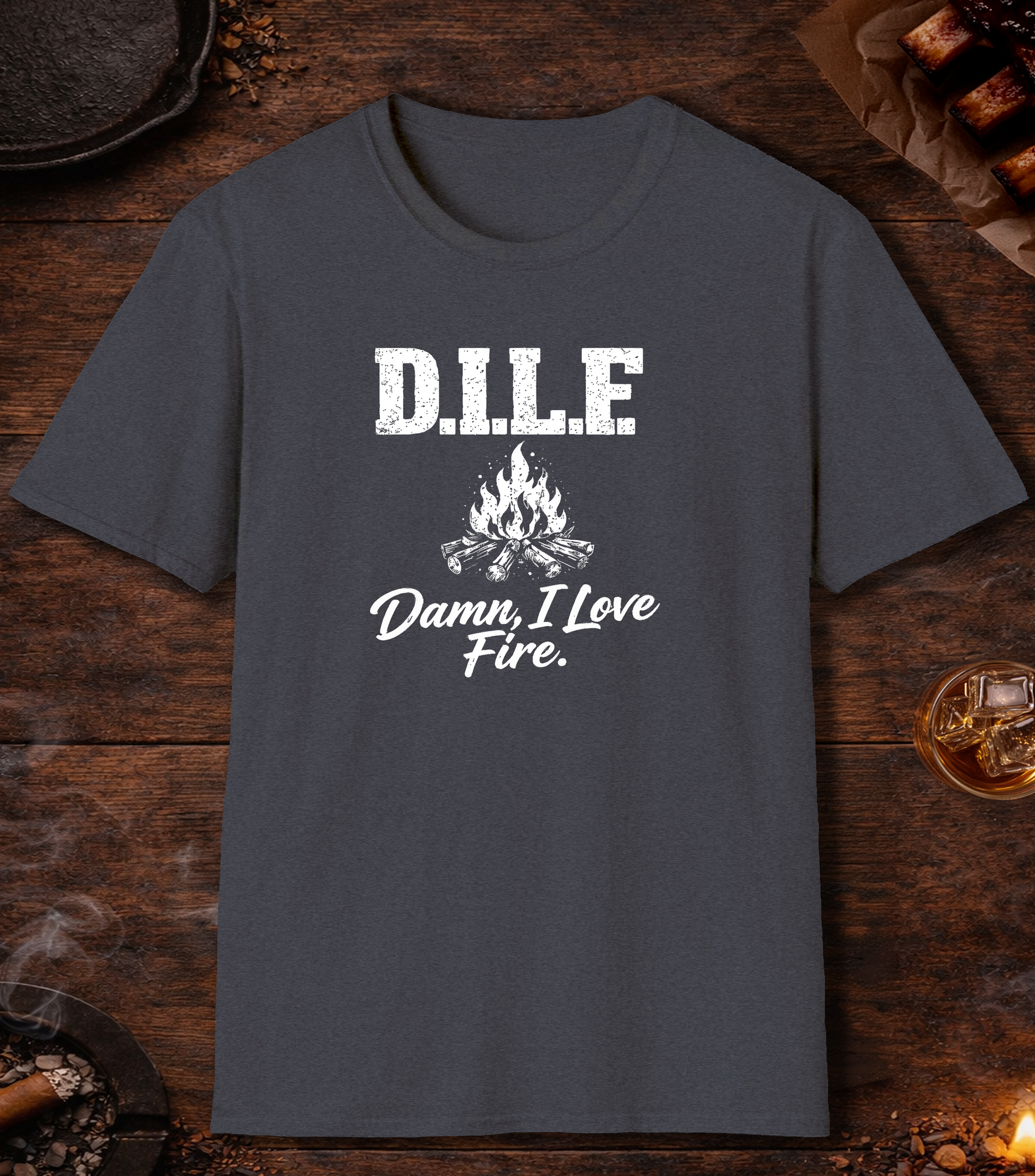 DILF Damn I Love Fire T-Shirt - Heather Navy