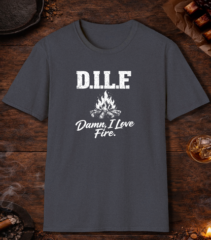 DILF Damn I Love Fire T-Shirt - Heather Navy