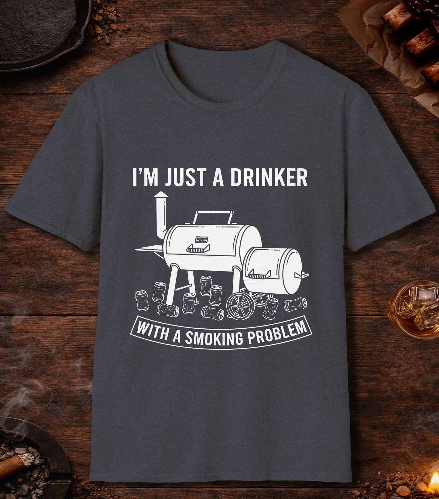 Just A Drinker Smoking Problem T-Shirt - Heather Navy