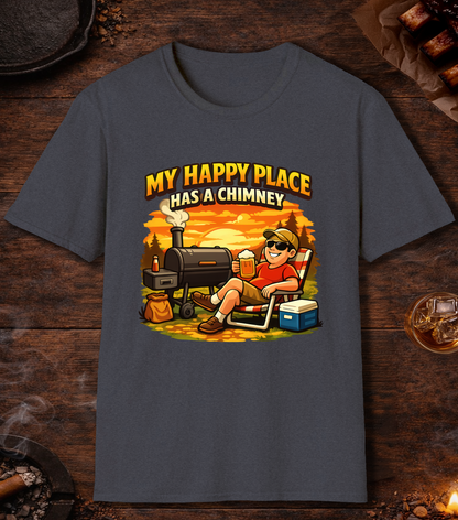 My Happy Place Has A Chimney T-Shirt - Heather Navy