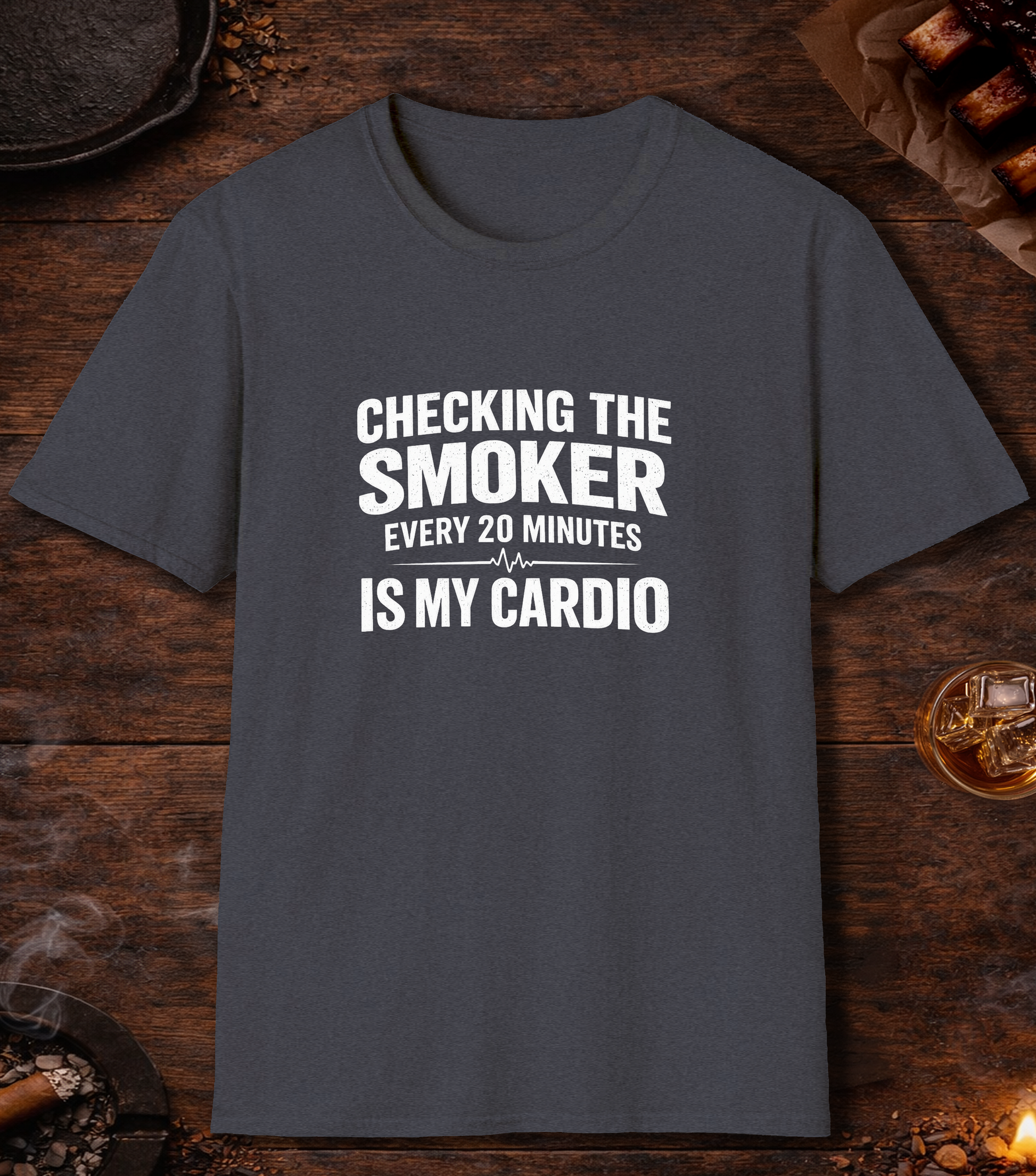 Checking The Smoker Is My Cardio T-Shirt - Heather Navy