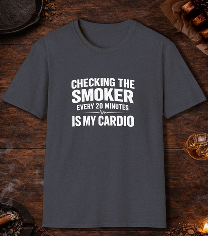 Checking The Smoker Is My Cardio T-Shirt - Heather Navy