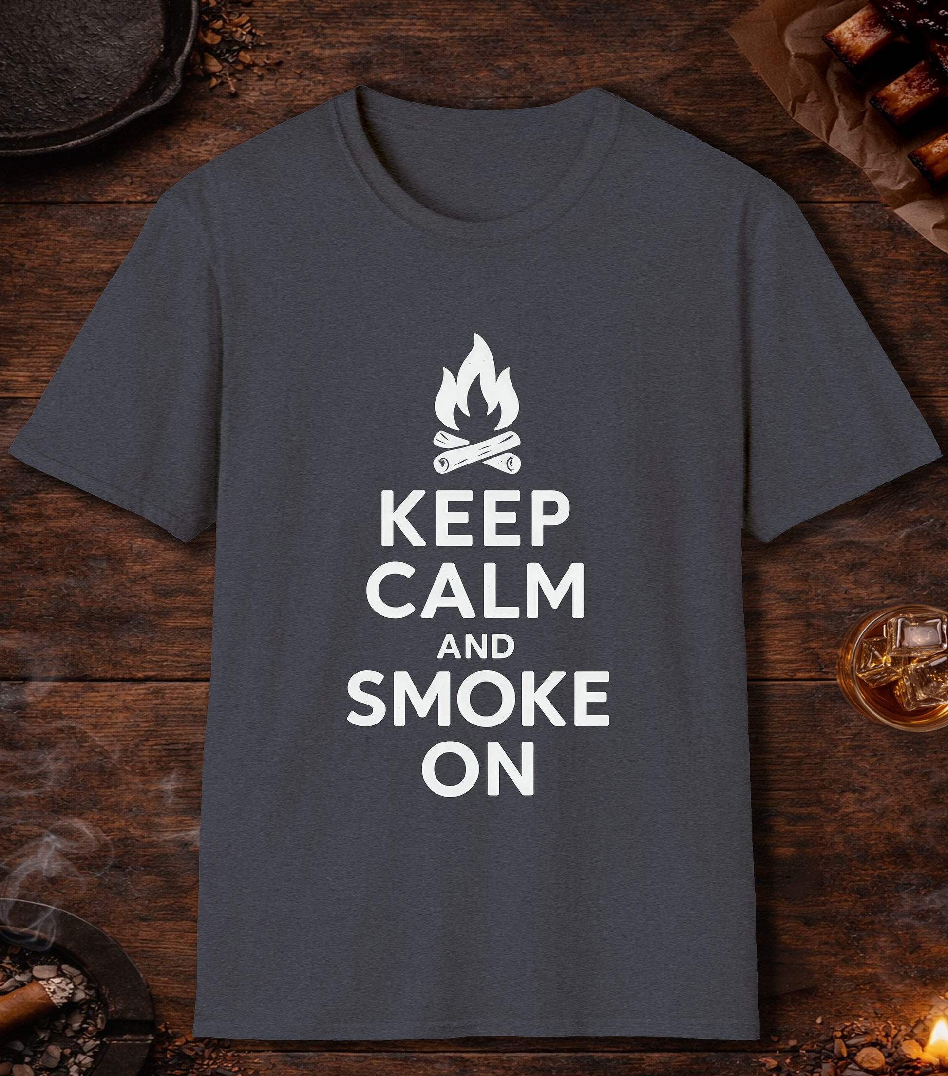 Keep Calm And Smoke On T-Shirt - Heather Navy