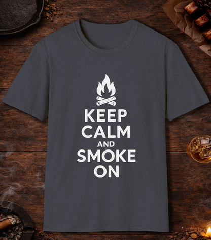 Keep Calm And Smoke On T-Shirt - Heather Navy