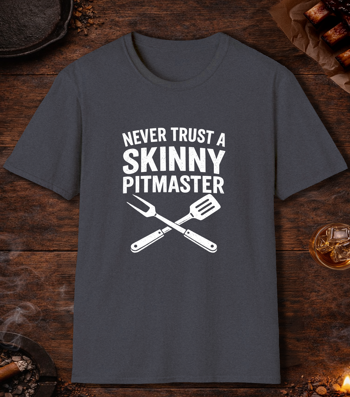Never Trust A Skinny Pitmaster T-Shirt - Heather Navy