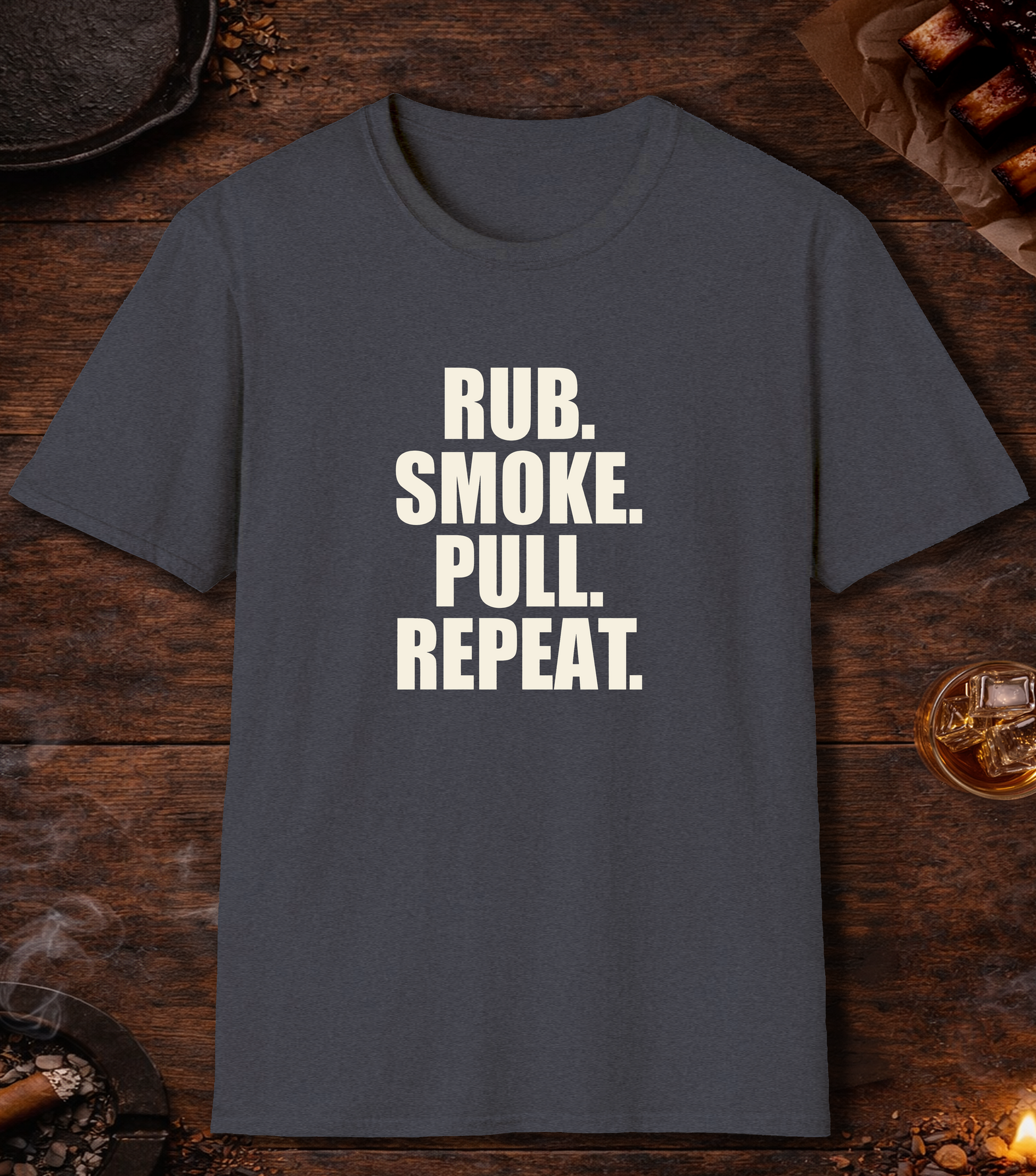 Rub Smoke Pull Repeat T-Shirt - Heather Navy