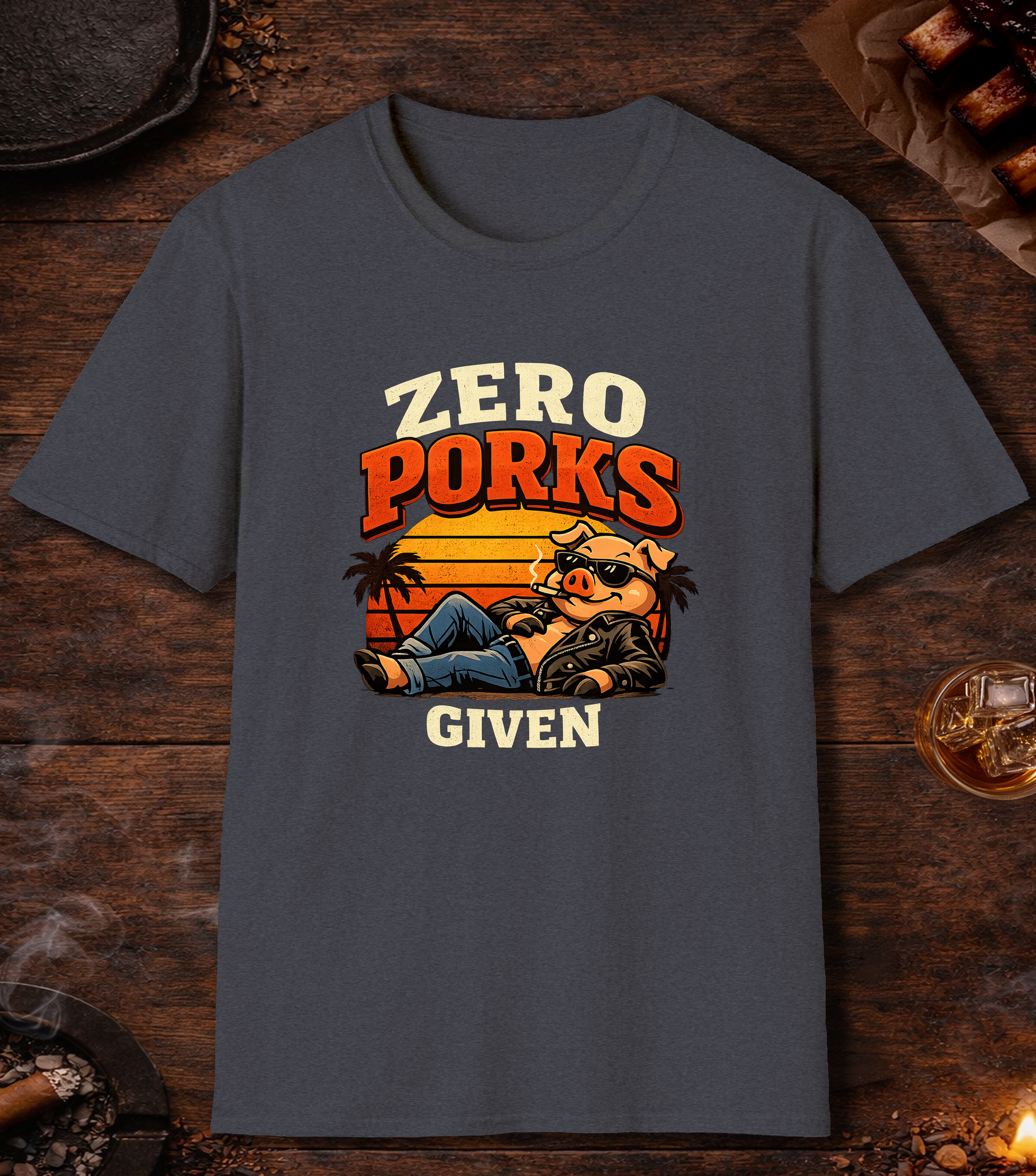 Zero Porks Given T-Shirt - Heather Navy