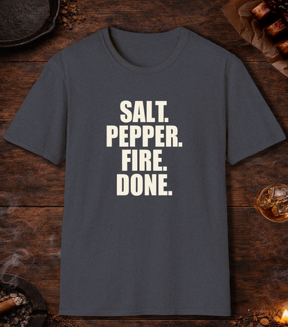 Salt Pepper Fire Done T-Shirt - Heather Navy