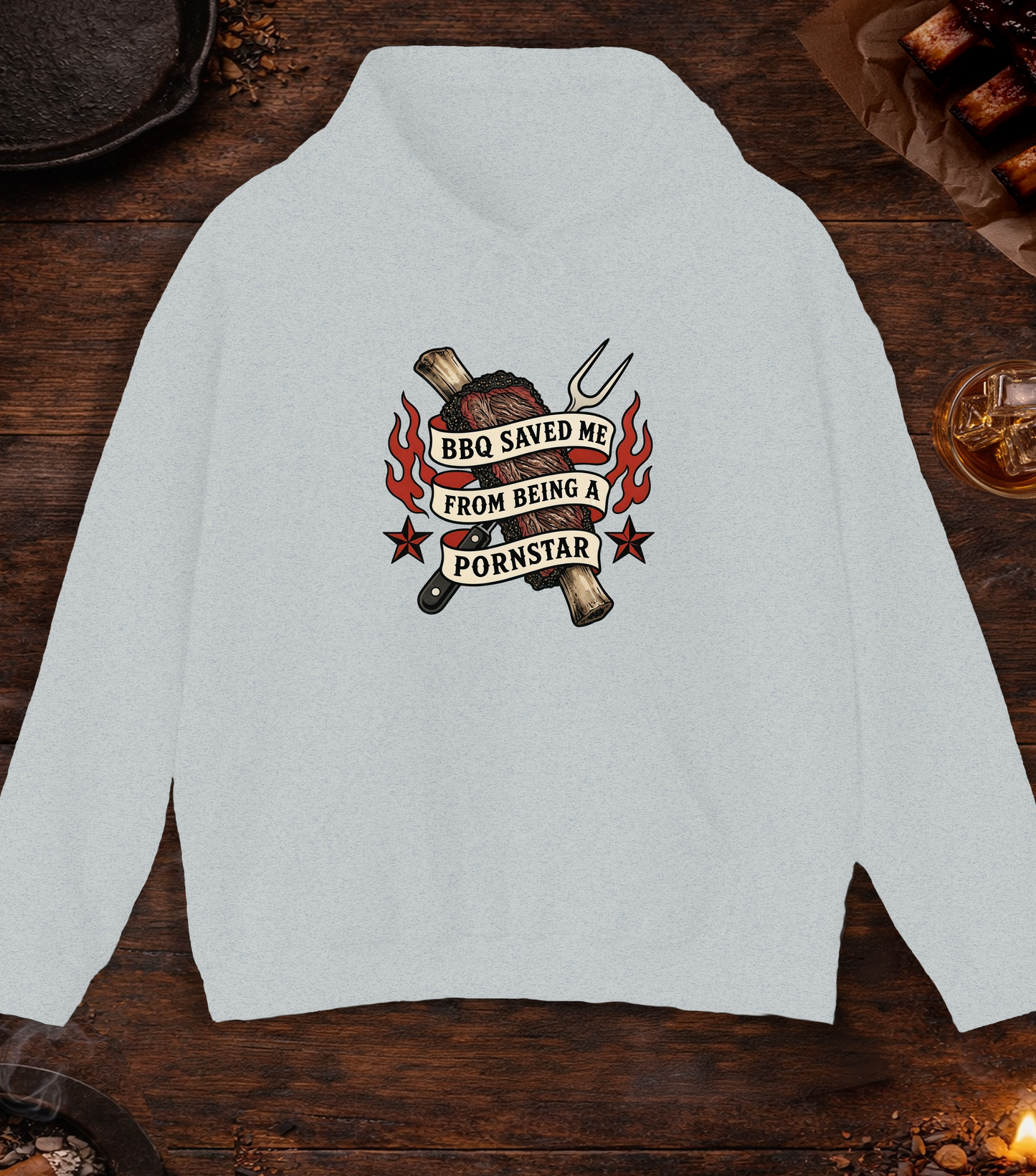 BBQ Saved Me Tattoo Hoodie - Ash