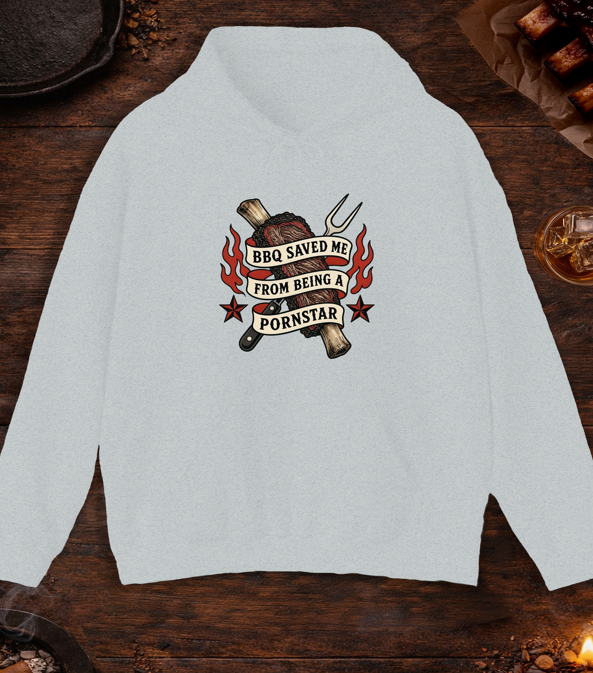BBQ Saved Me Tattoo Hoodie - Ash