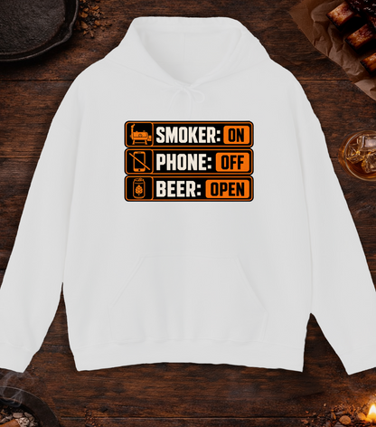 Smoker: On. Phone: Off. Beer: Open. Hoodie - Ash