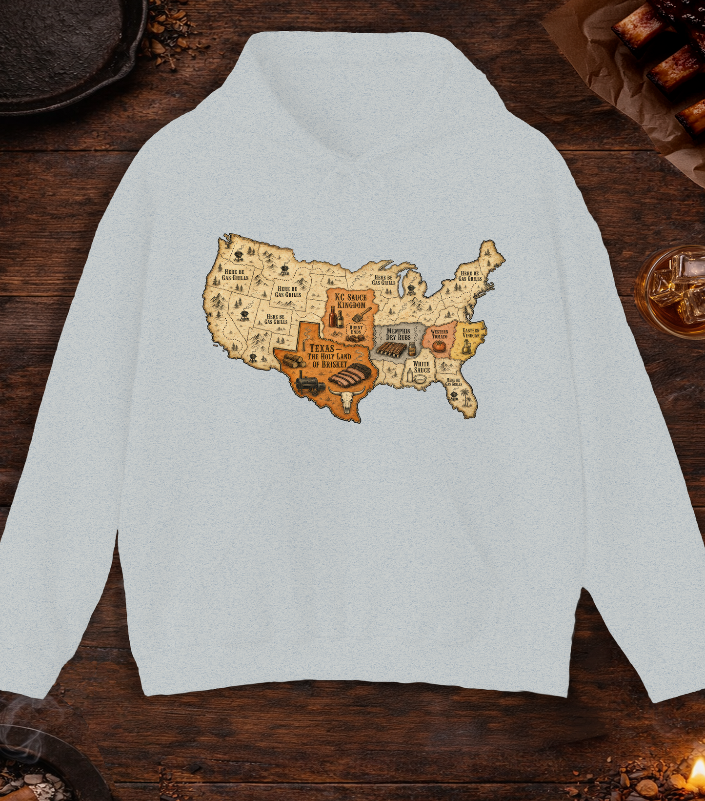 Map of BBQ Hoodie - Ash