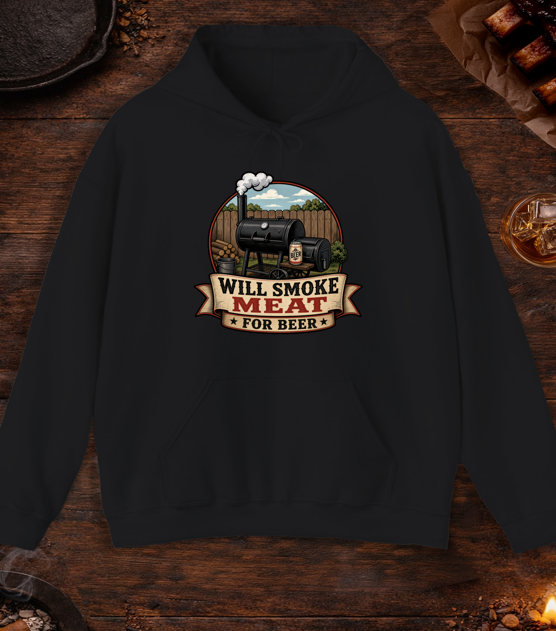 Will Smoke for Beer Hoodie - Black