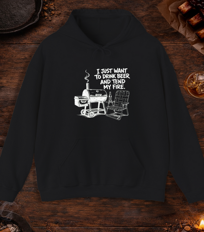 Drink Beer Tend Fire White Hoodie - Black