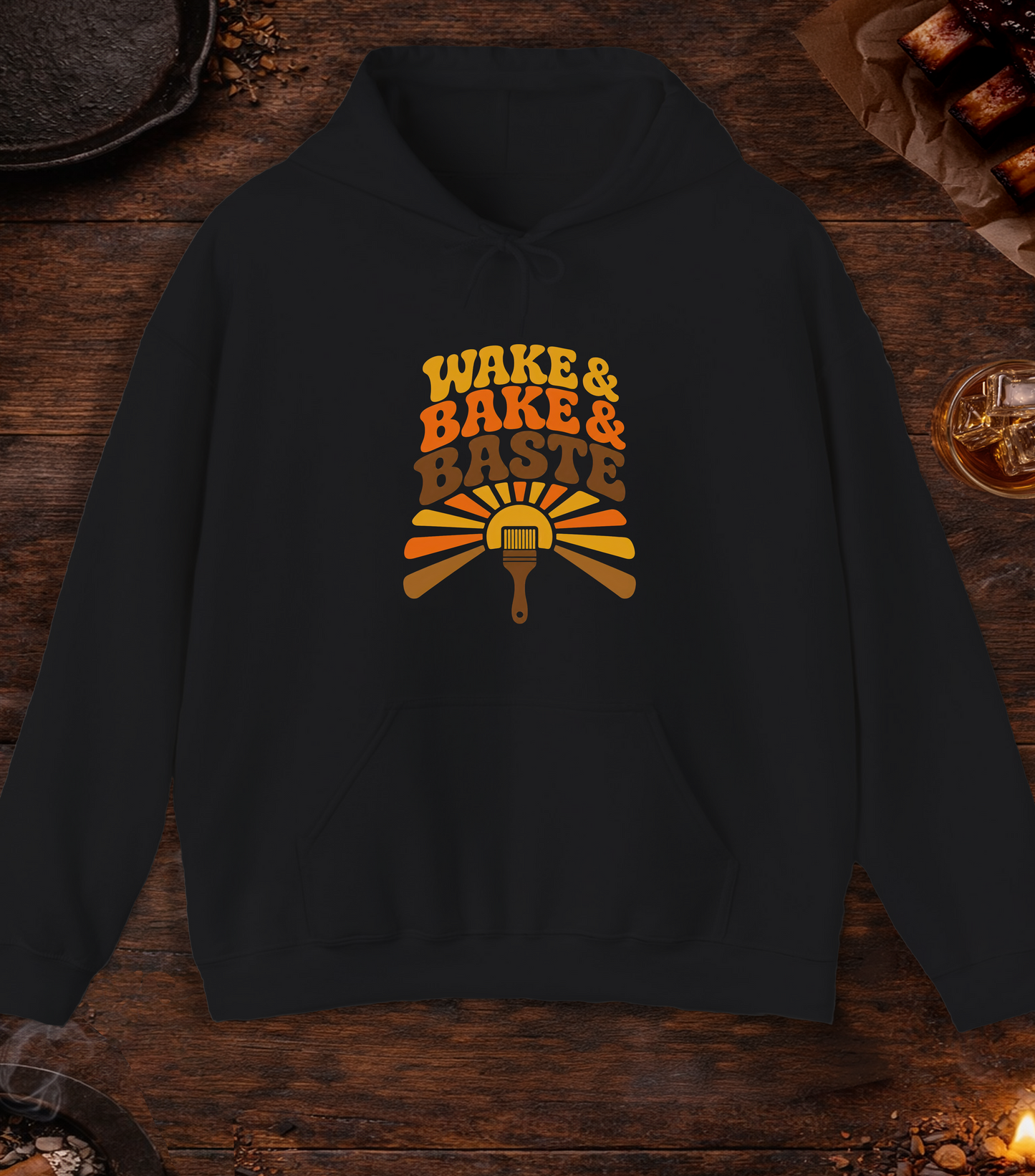 Wake and Bake and Baste Hoodie - Black