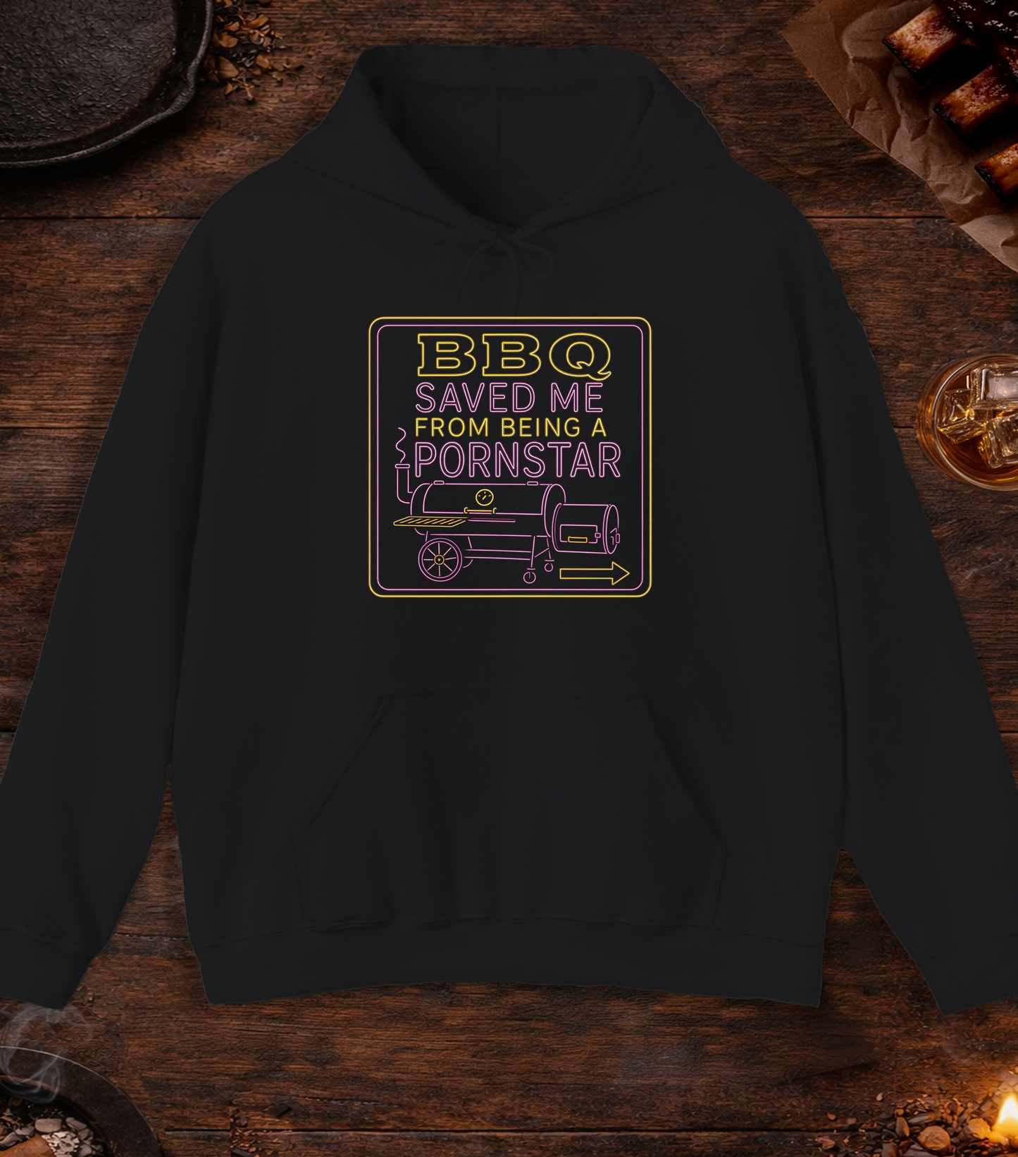 BBQ Saved Me Neon Hoodie - Black