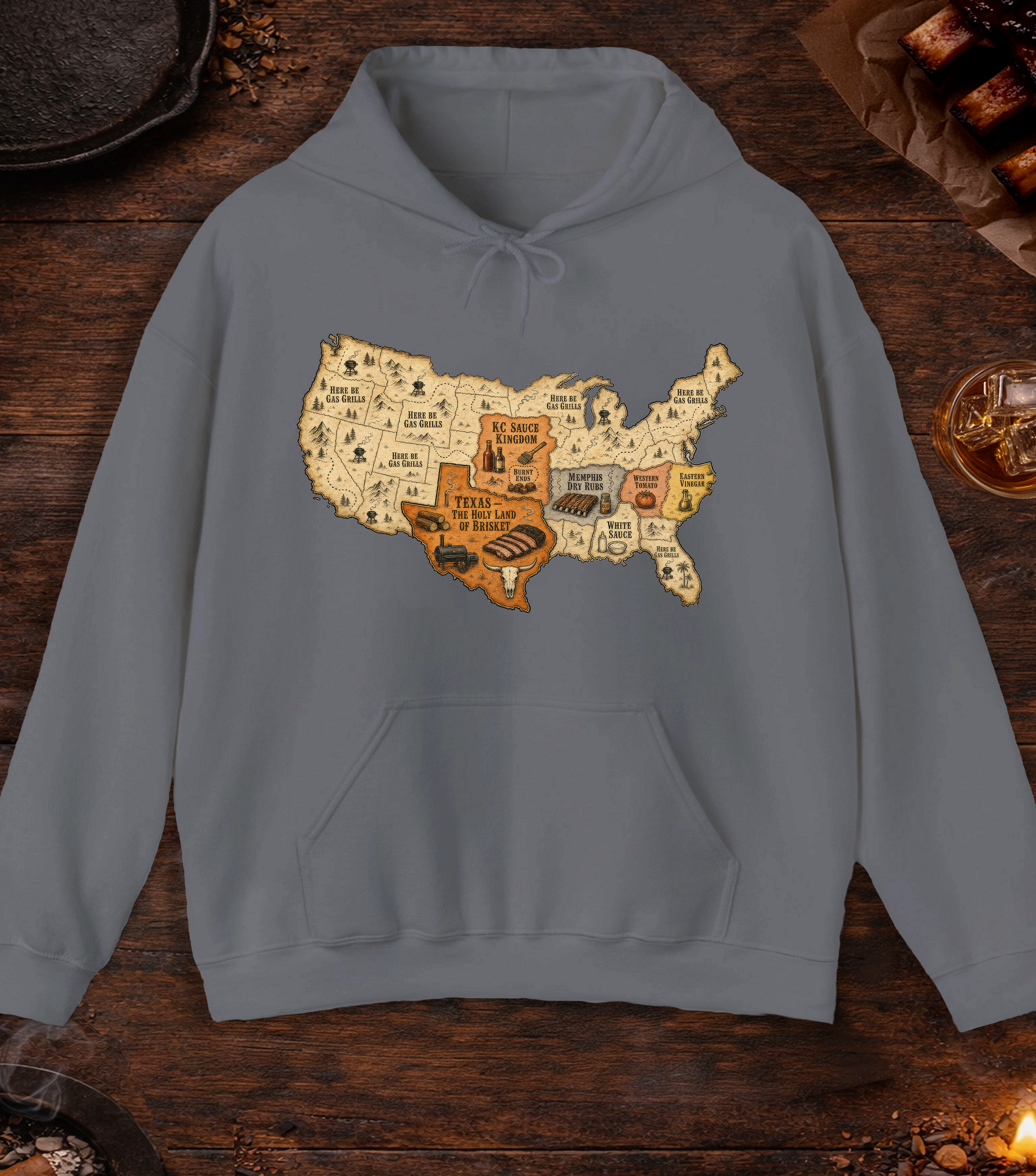 Map of BBQ Hoodie - Charcoal