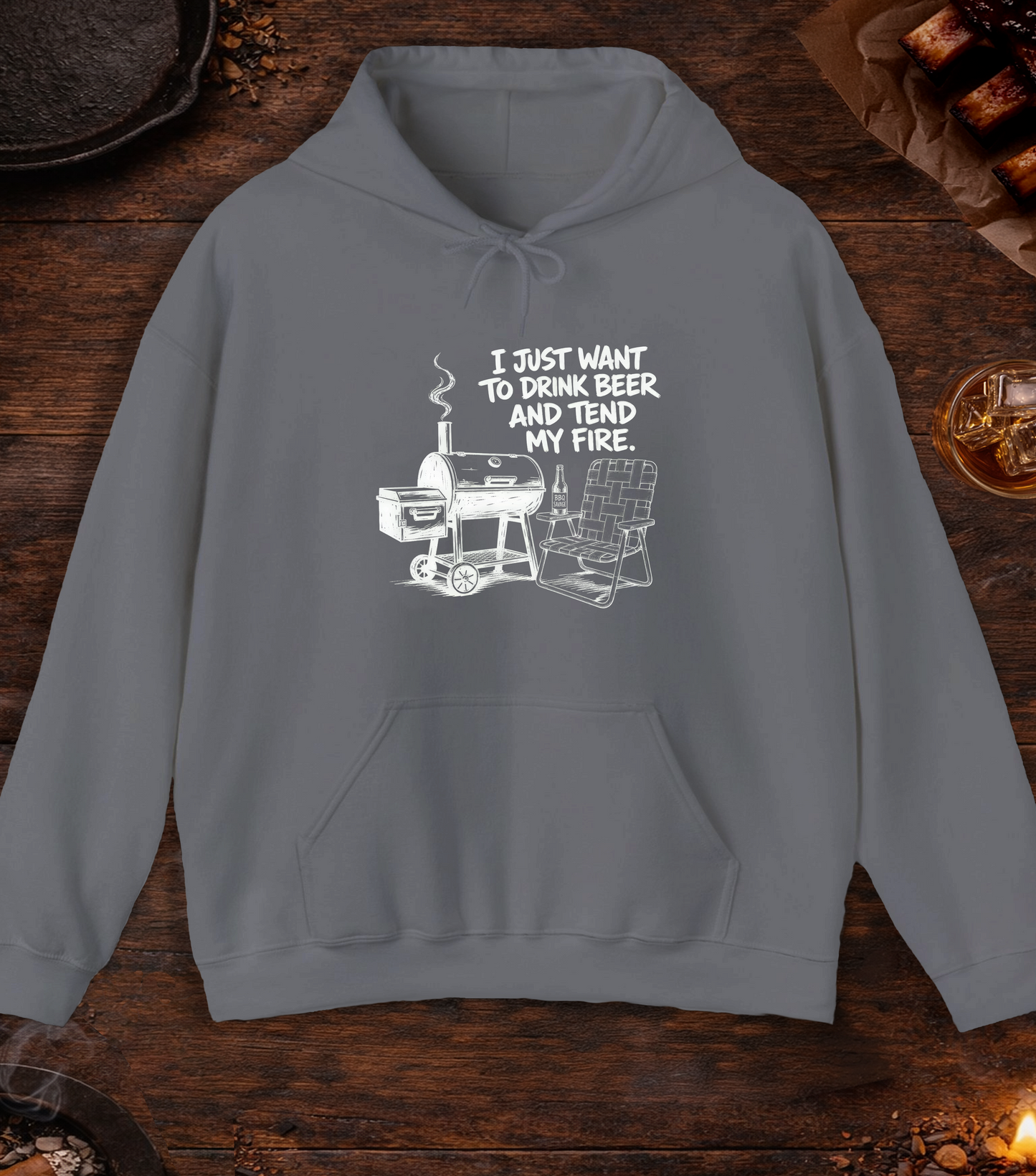 Drink Beer Tend Fire White Hoodie - Charcoal
