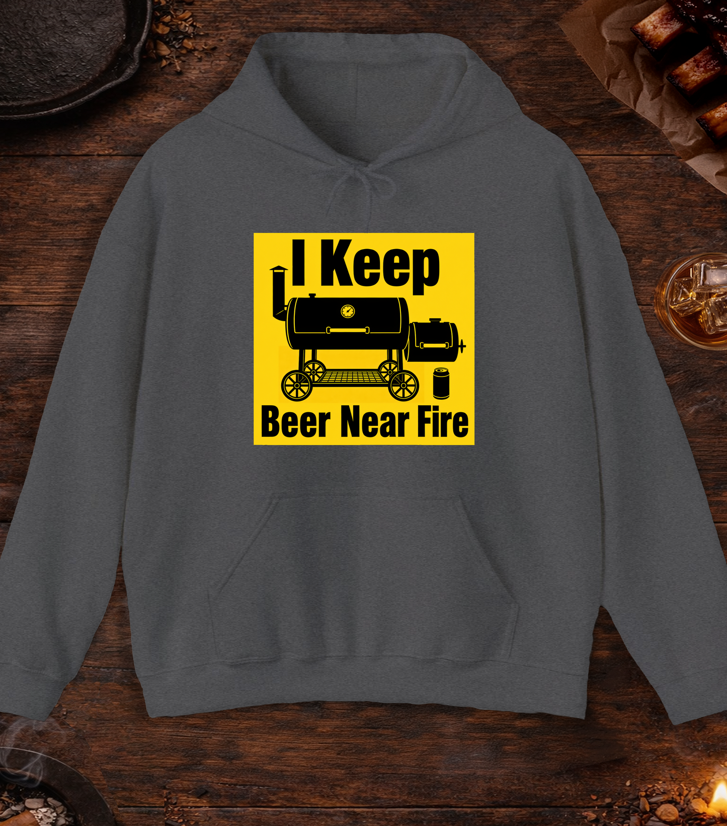 I Keep Beer Near Fire Hoodie - Dark Heather