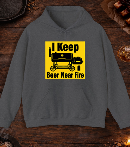 I Keep Beer Near Fire Hoodie - Dark Heather
