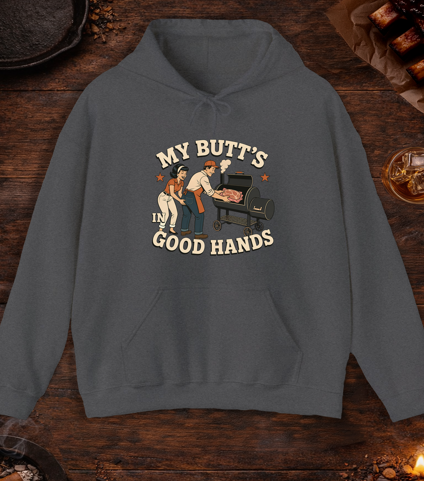 My Butt's In Good Hands Hoodie - Dark Heather