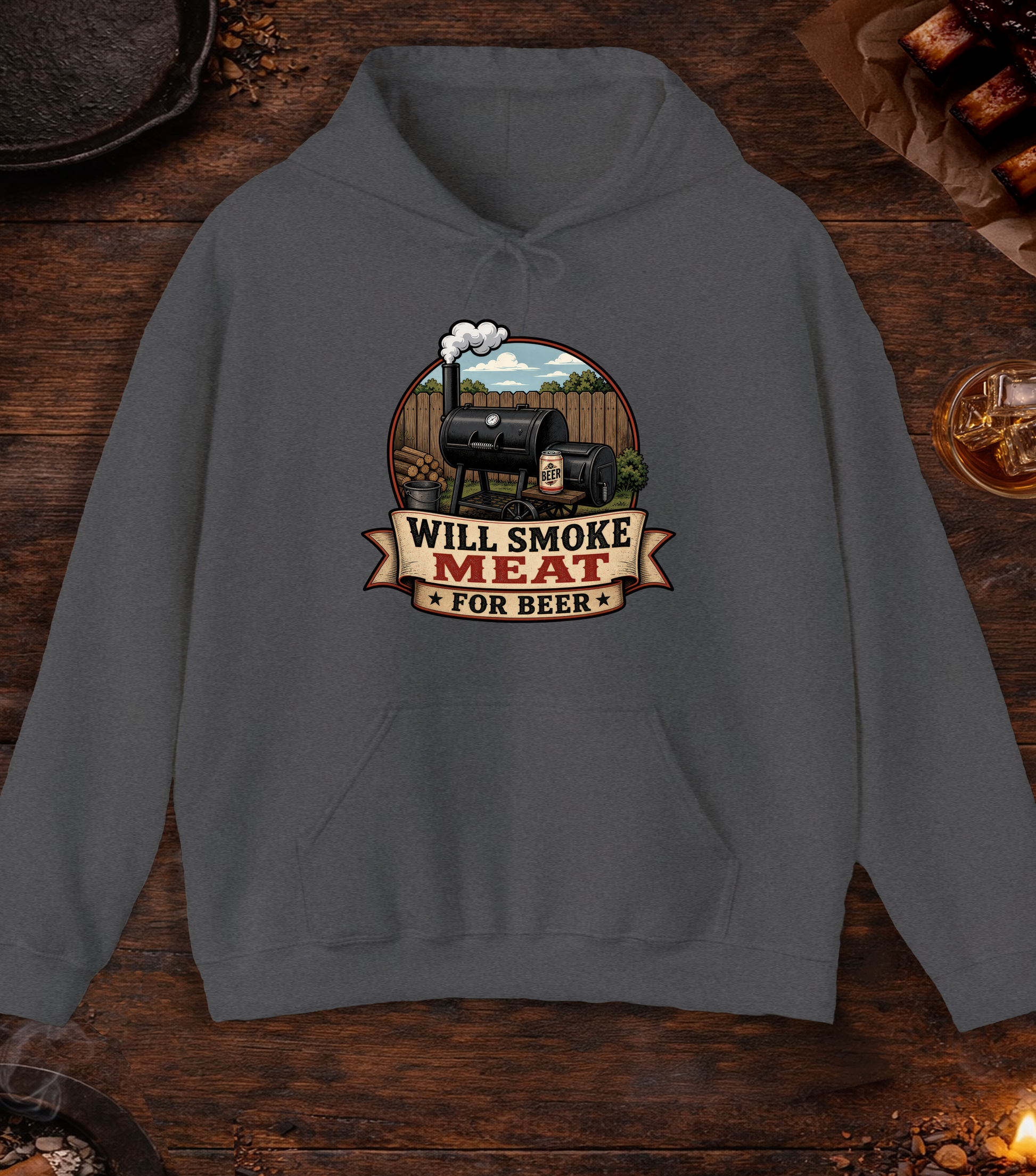 Will Smoke for Beer Hoodie - Dark Heather
