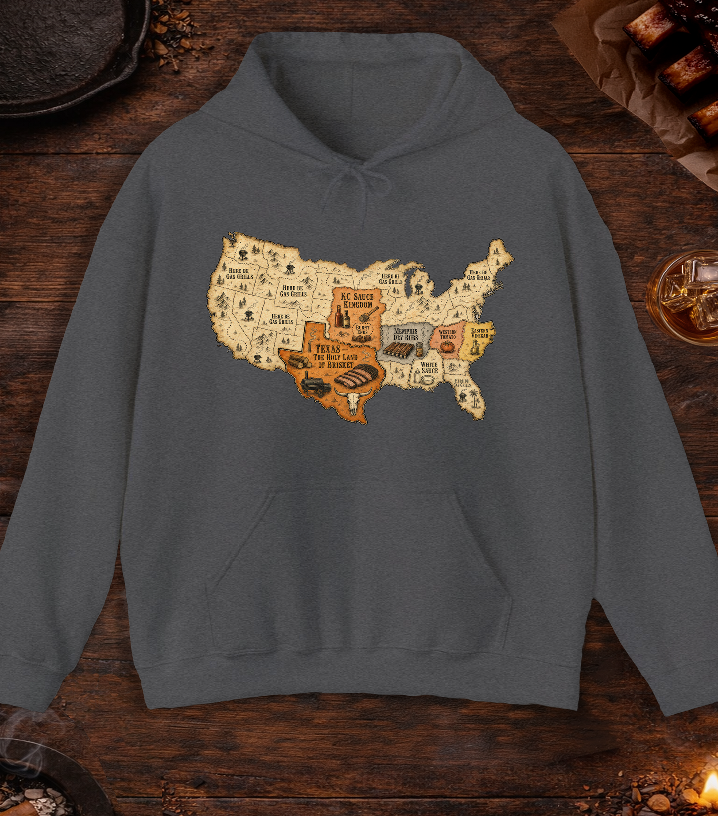Map of BBQ Hoodie - Dark Heather