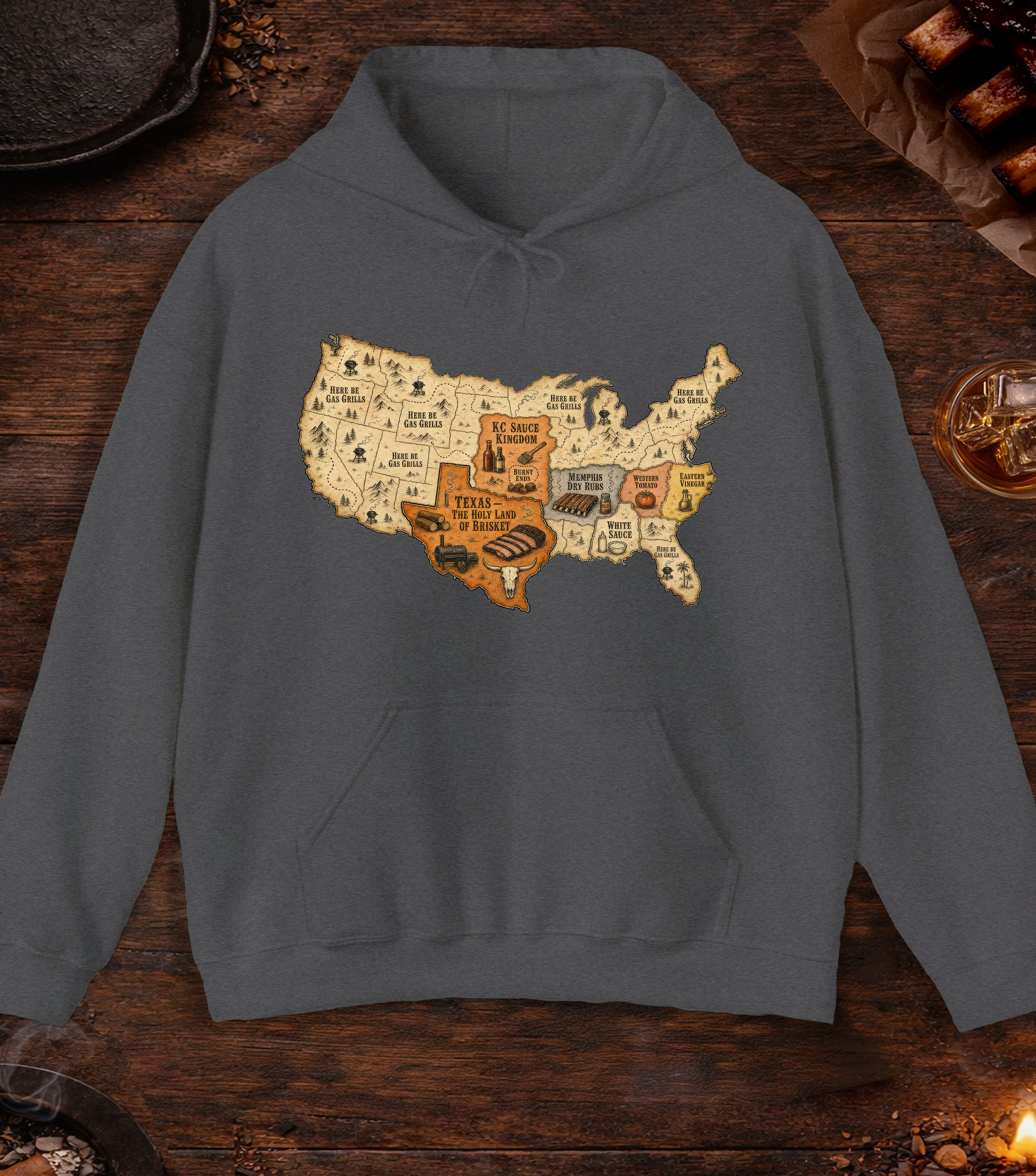 Map of BBQ Hoodie - Dark Heather