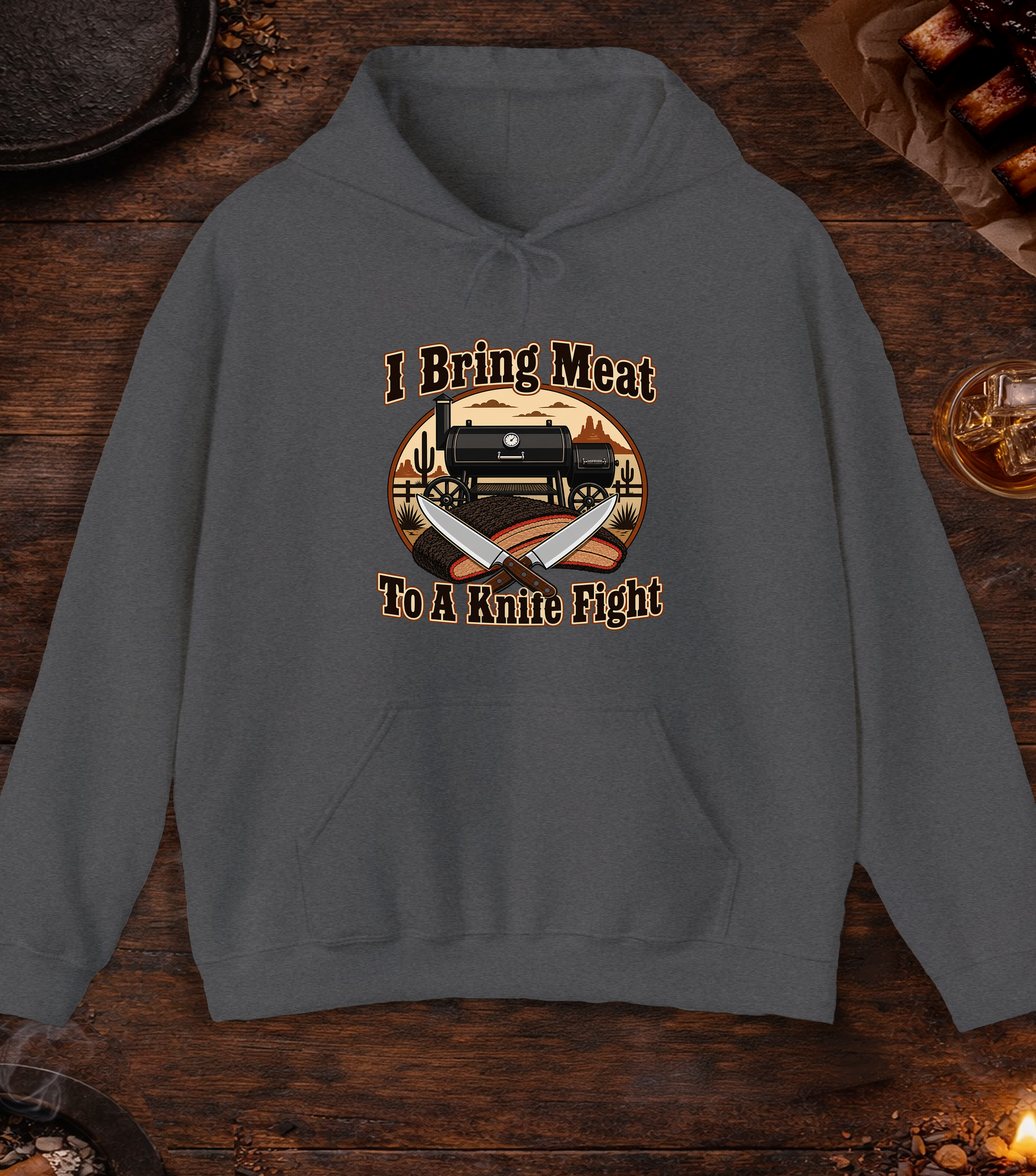 I Bring Meat To A Knife Fight Hoodie - Dark Heather