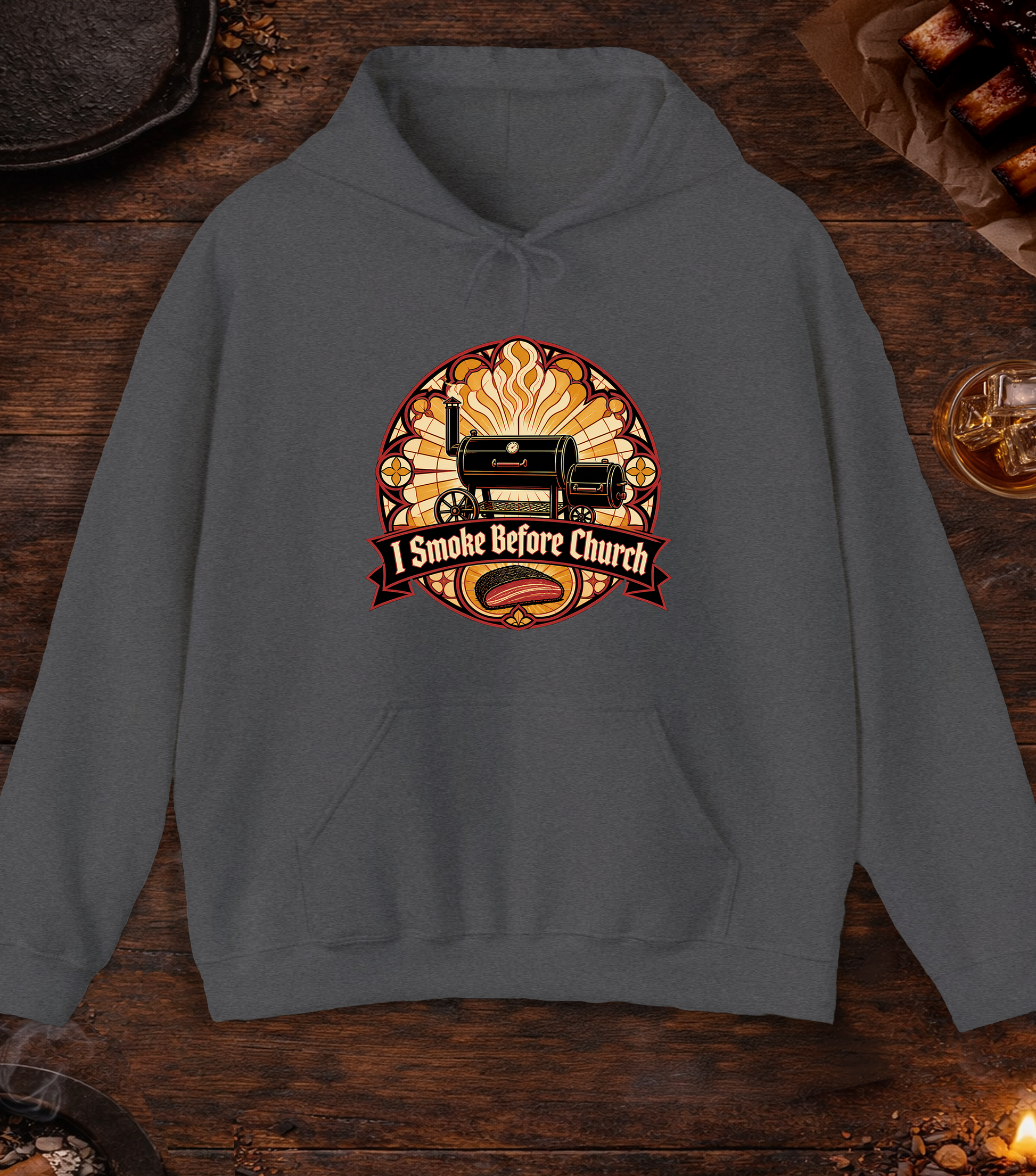 I Smoke Before Church Hoodie - Dark Heather