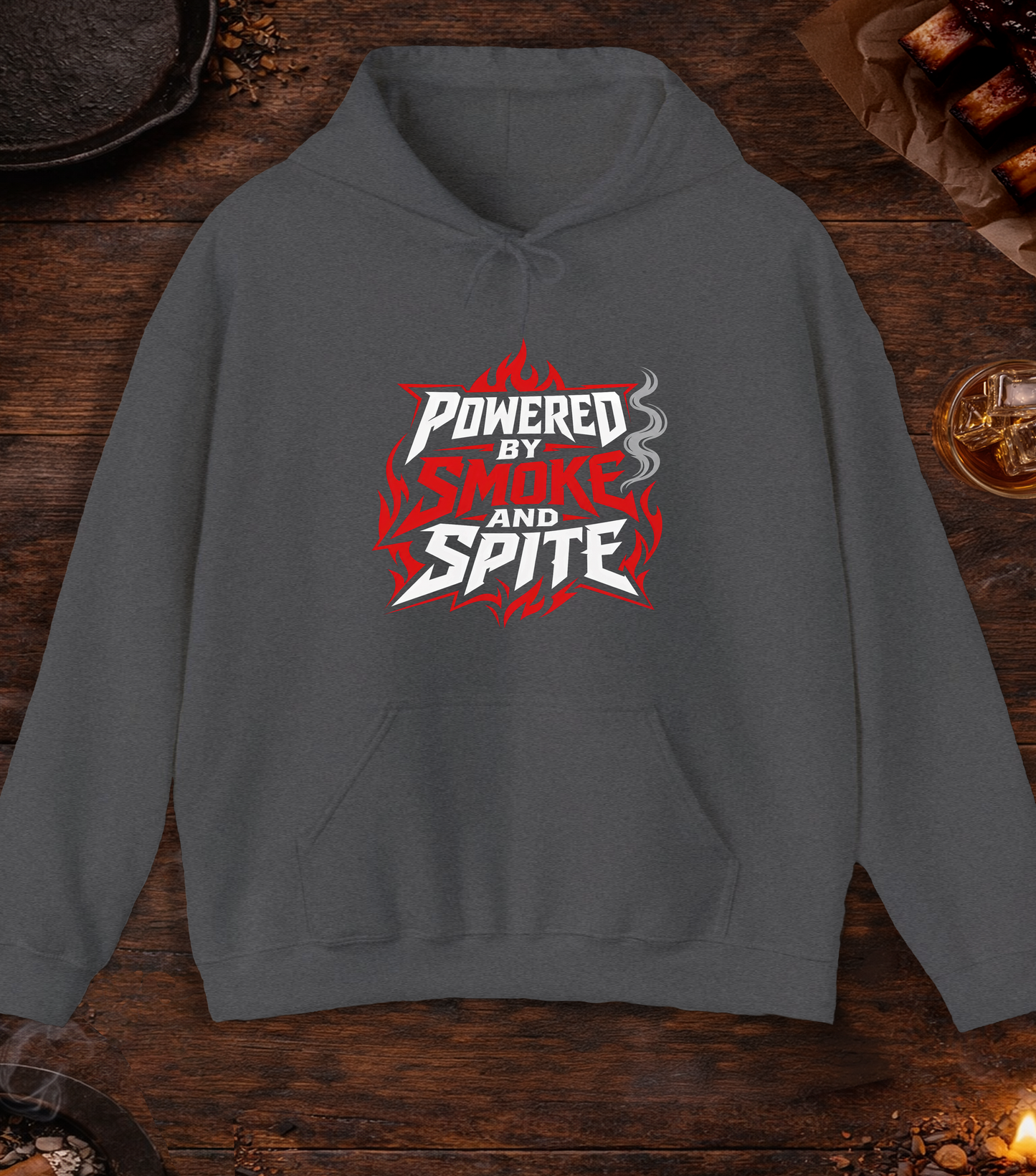 Powered By Smoke and Spite Hoodie - Dark Heather