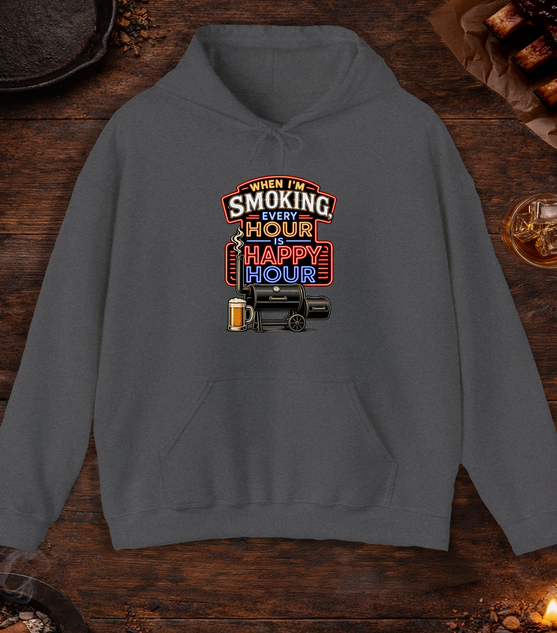Smoking Happy Hour Hoodie - Dark Heather