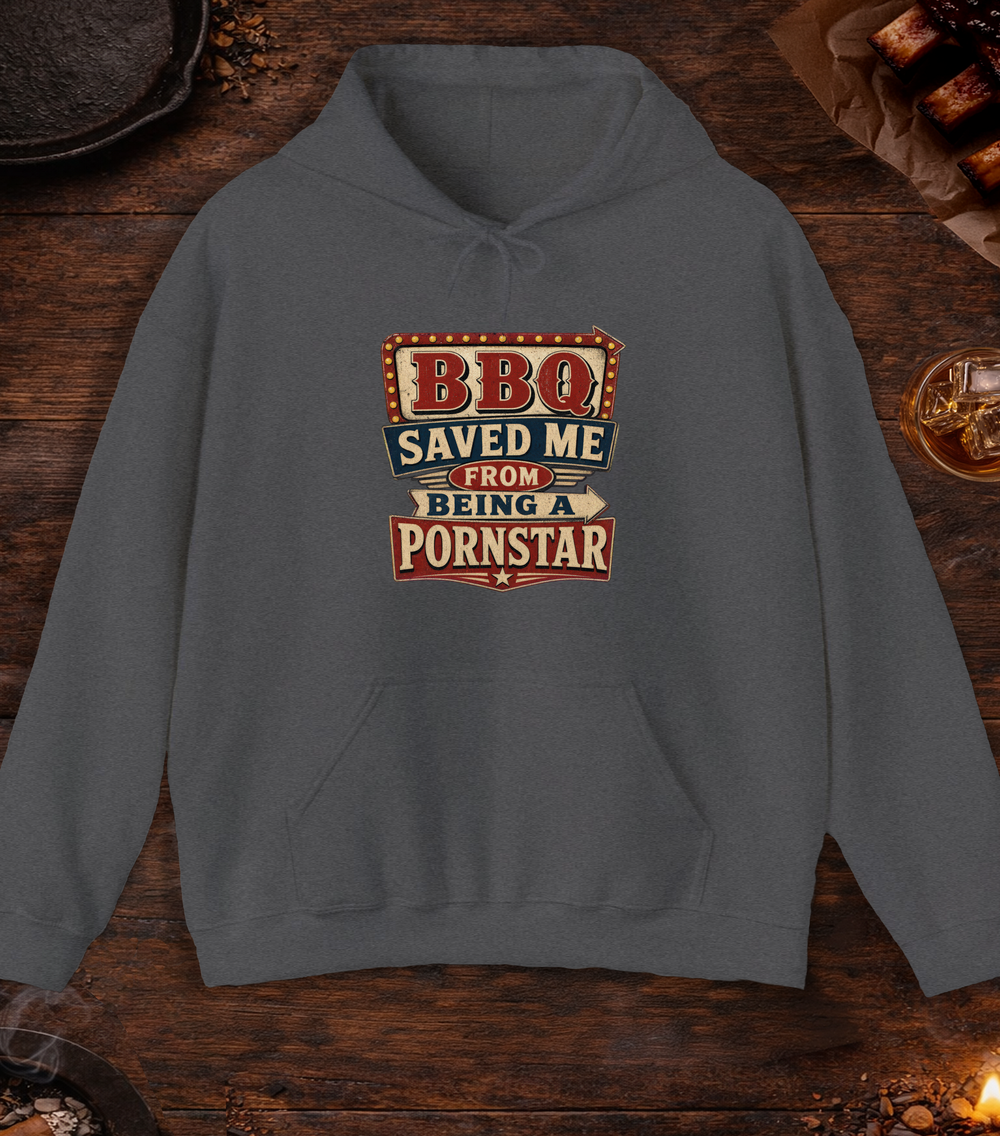 BBQ Saved Me Hoodie - Dark Heather