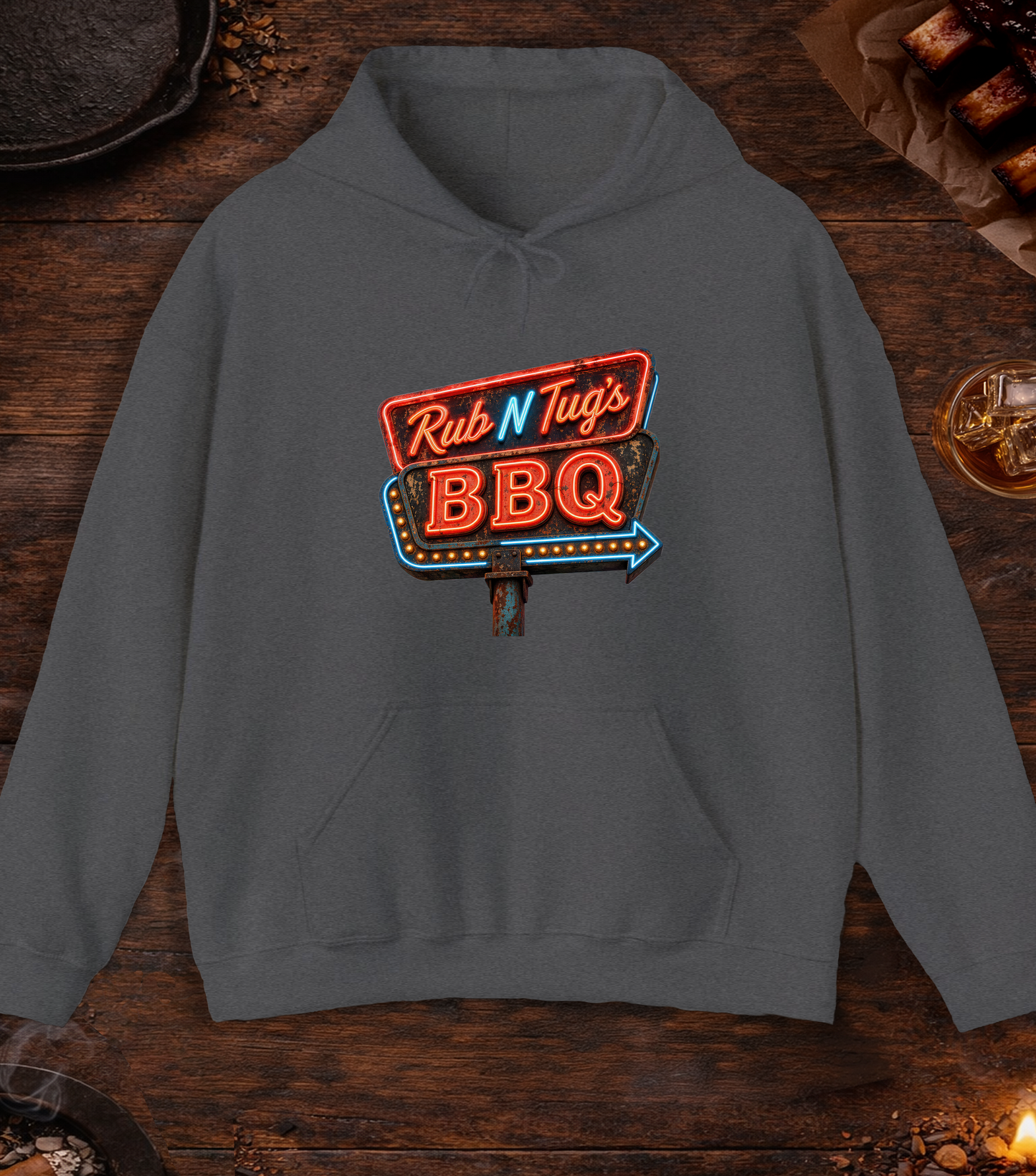 Rub N Tugs BBQ Hoodie - Dark Heather