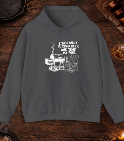 Drink Beer Tend Fire White Hoodie - Dark Heather