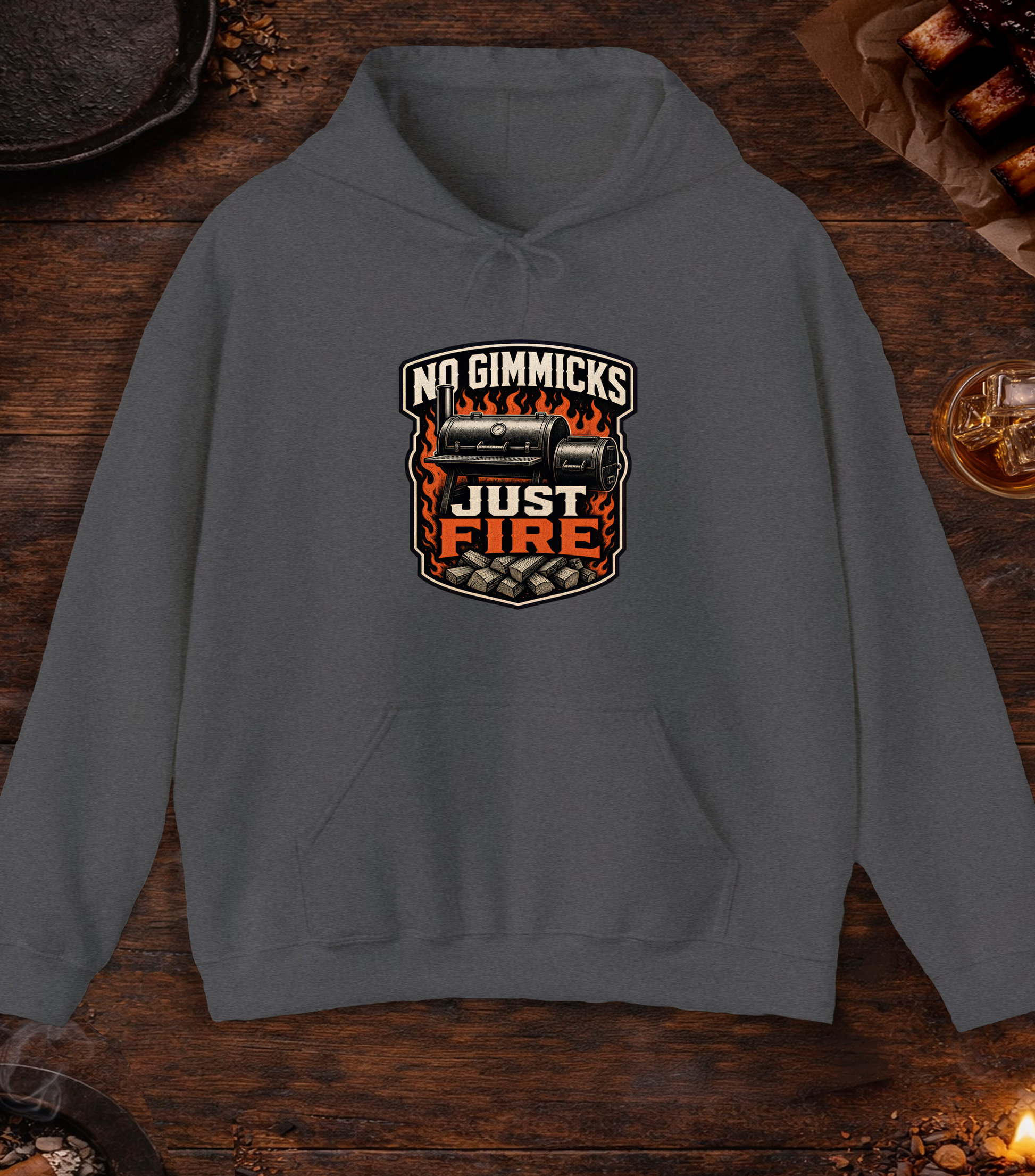 No Gimmicks Just Fire Hoodie - Dark Heather