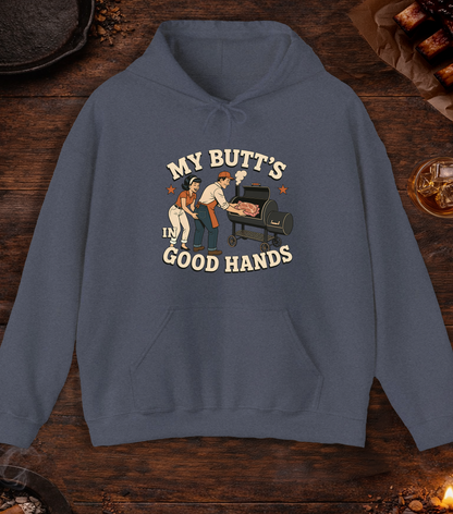 My Butt's In Good Hands Hoodie - Heather Navy