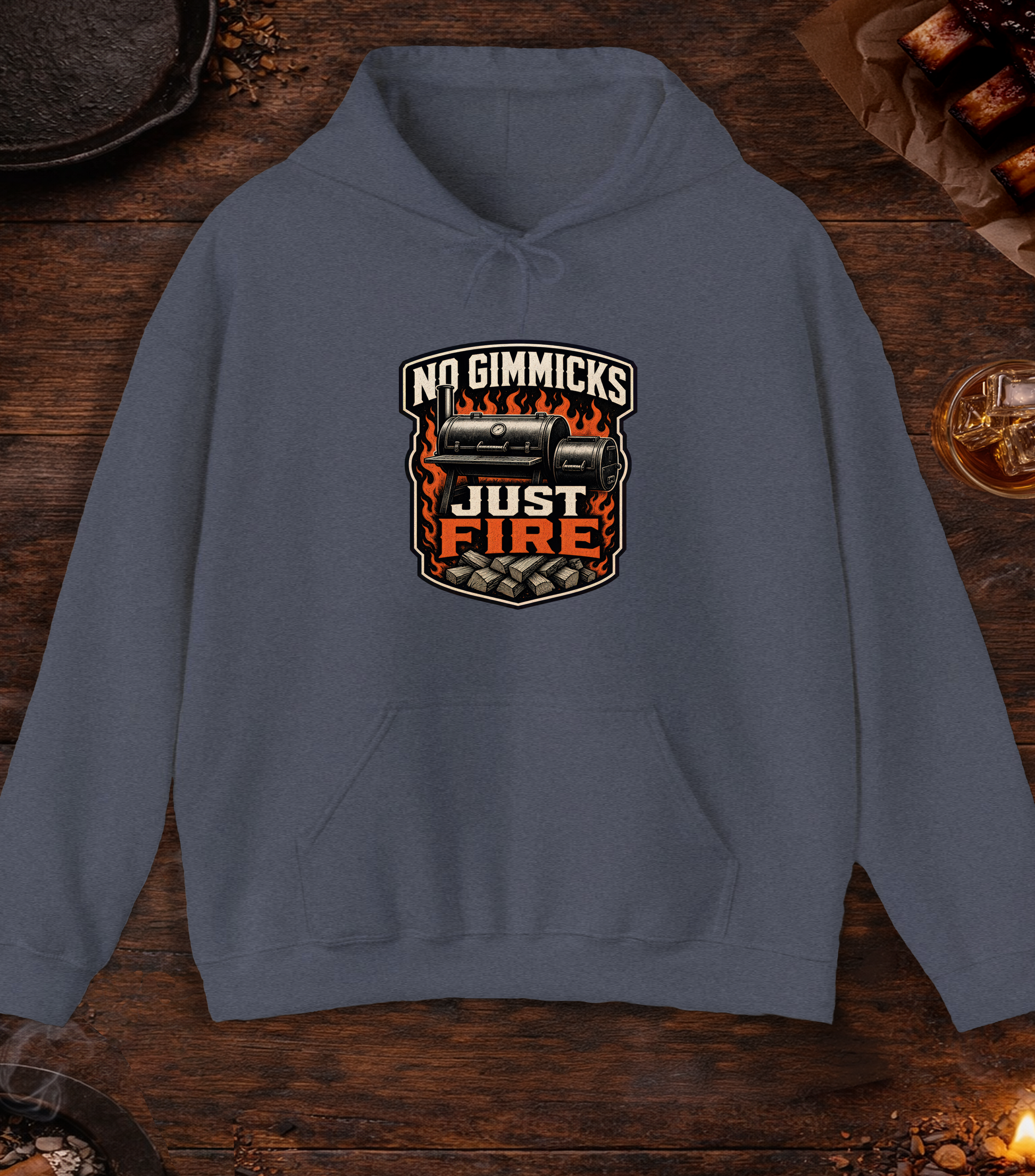 No Gimmicks Just Fire Hoodie - Heather Navy