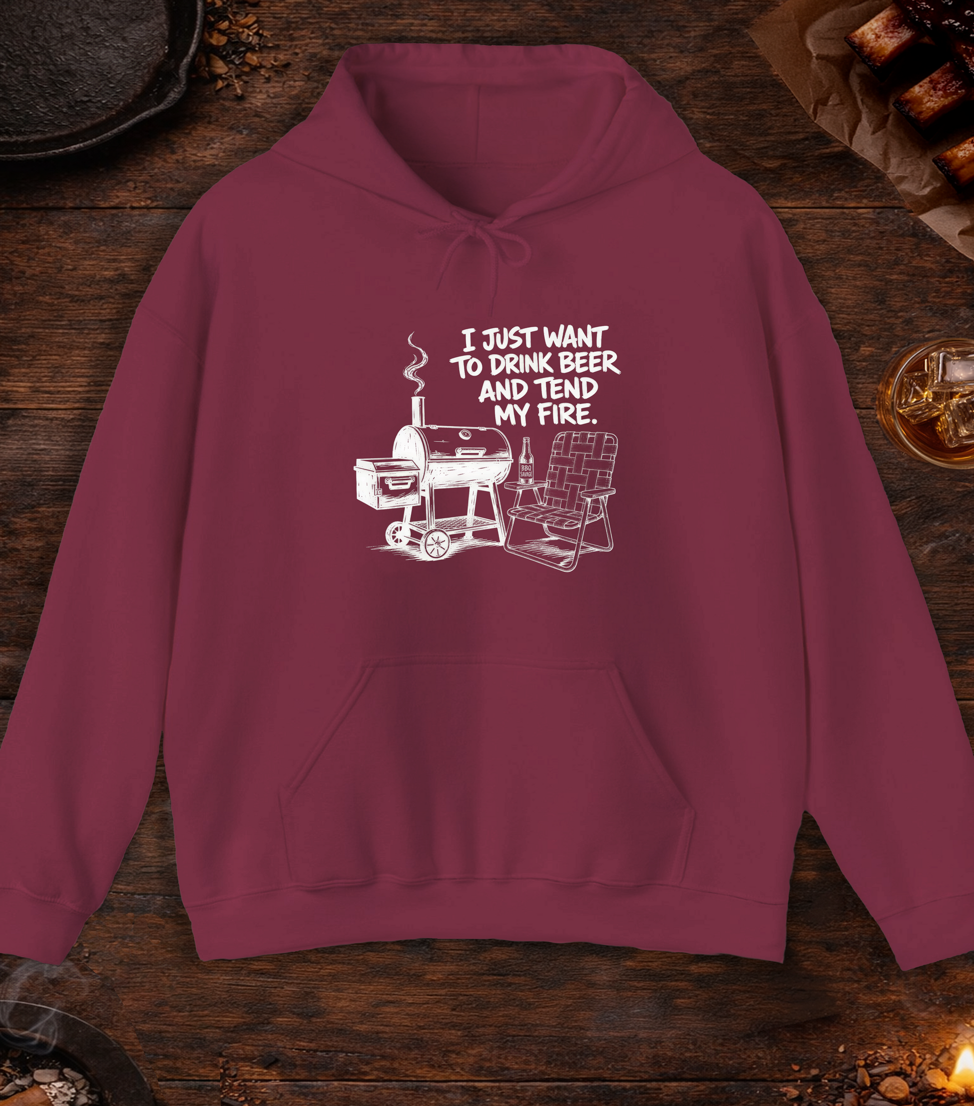 Drink Beer Tend Fire White Hoodie - Maroon