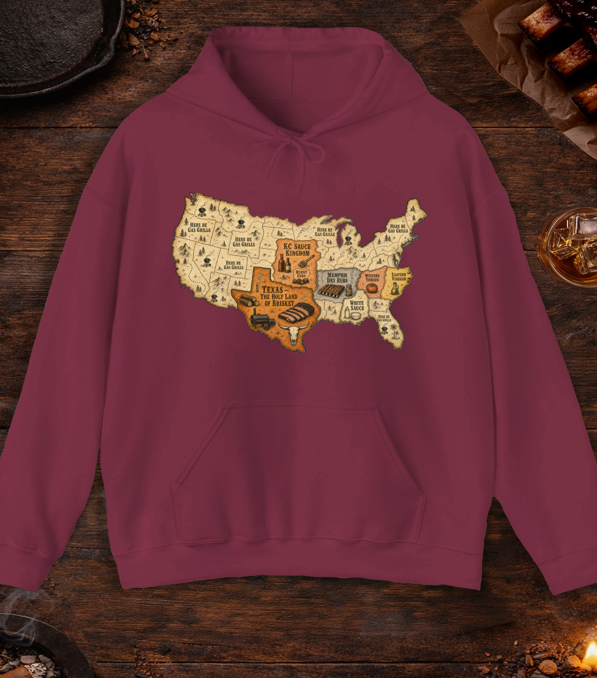 Map of BBQ Hoodie - Maroon
