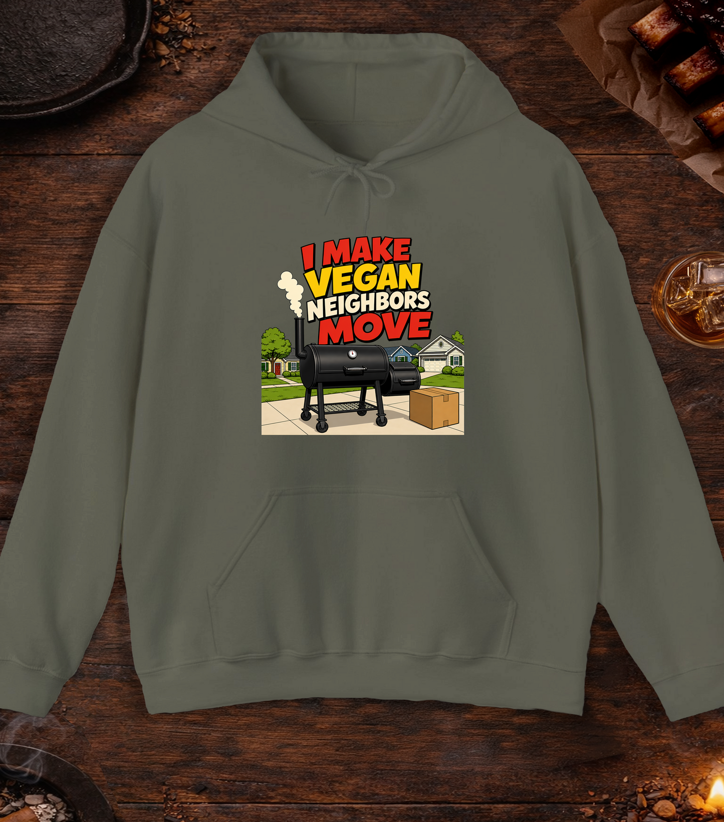Vegan Neighbors Move Hoodie - Military Green