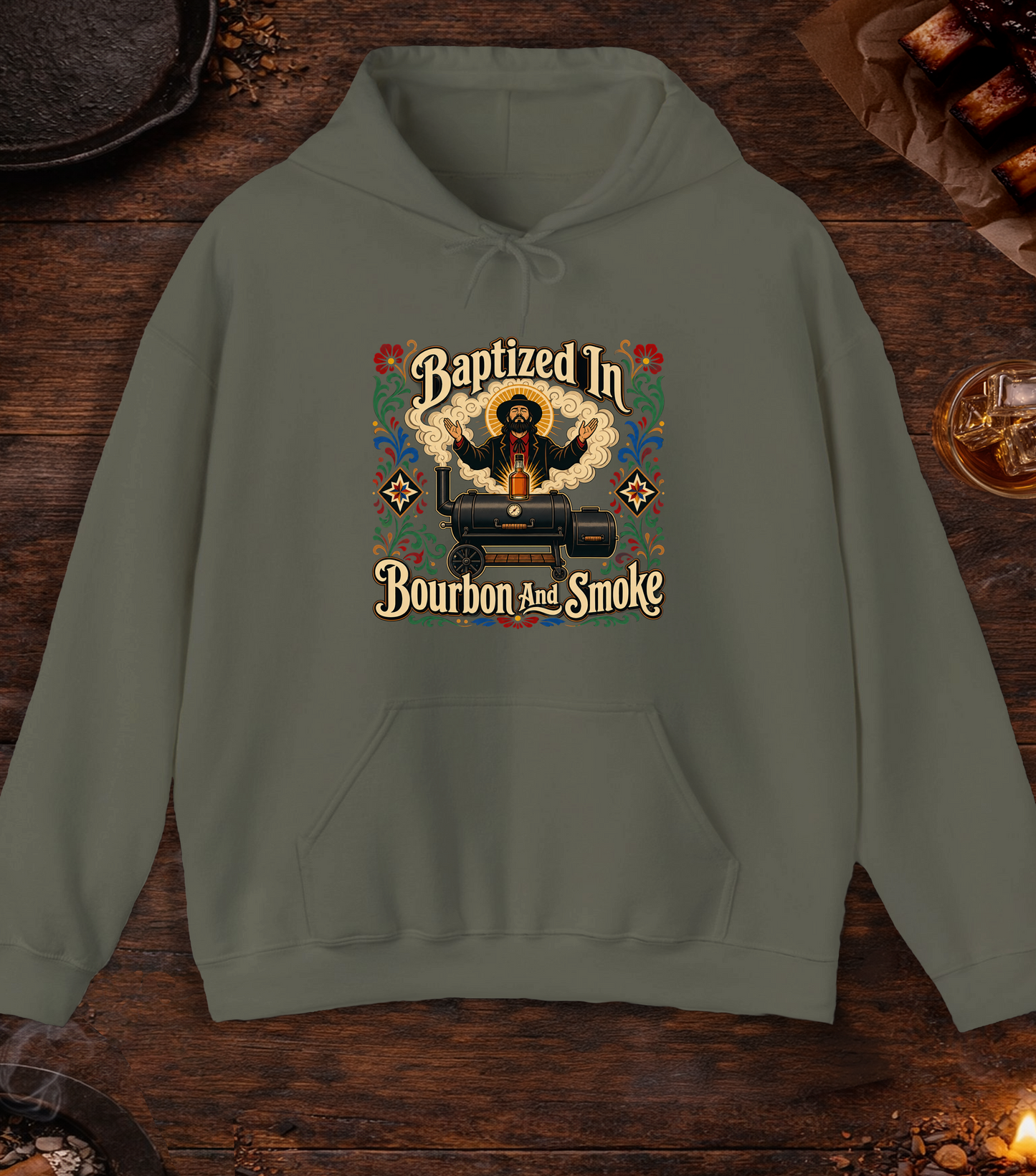 Bourbon And Smoke Hoodie - Military Green