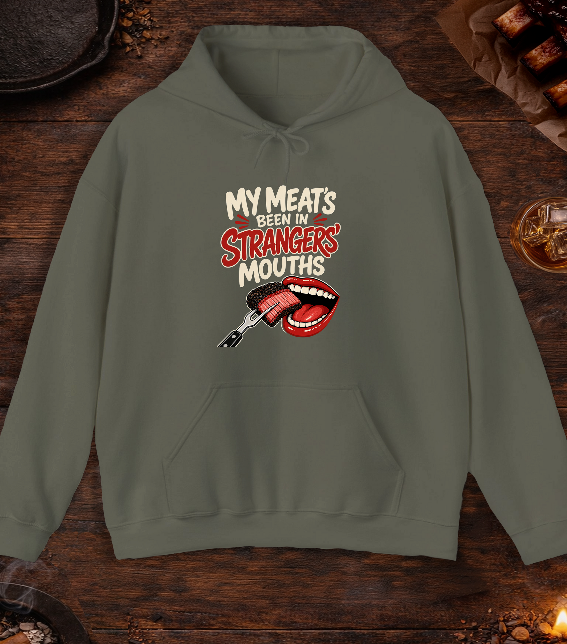 Meat in Strangers Mouths Hoodie - Military Green