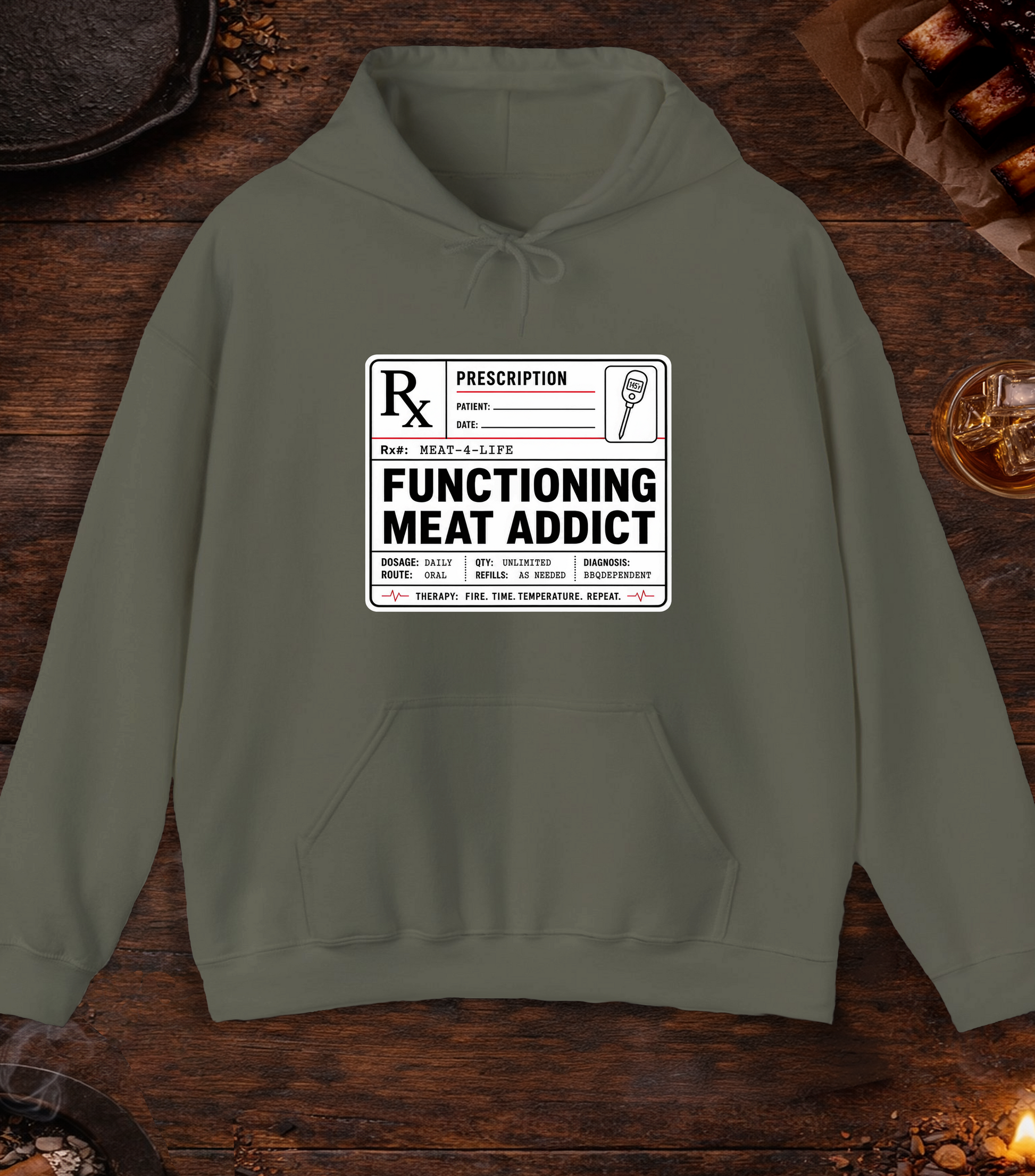 Functioning Meat Addict Hoodie - Military Green